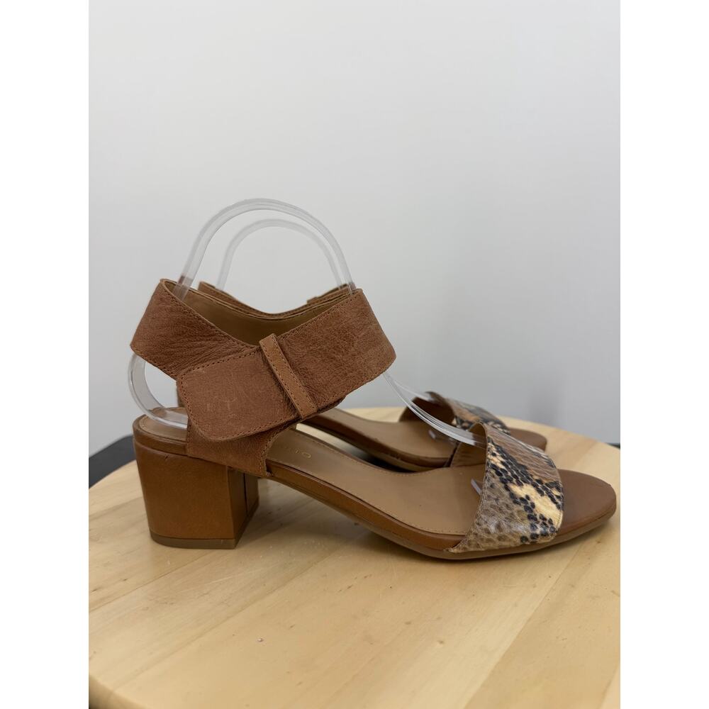 Franco Sarto Womens Block Heel Sandals Size 9.5 Snake Brown Leather Casual - Picture 2 of 10